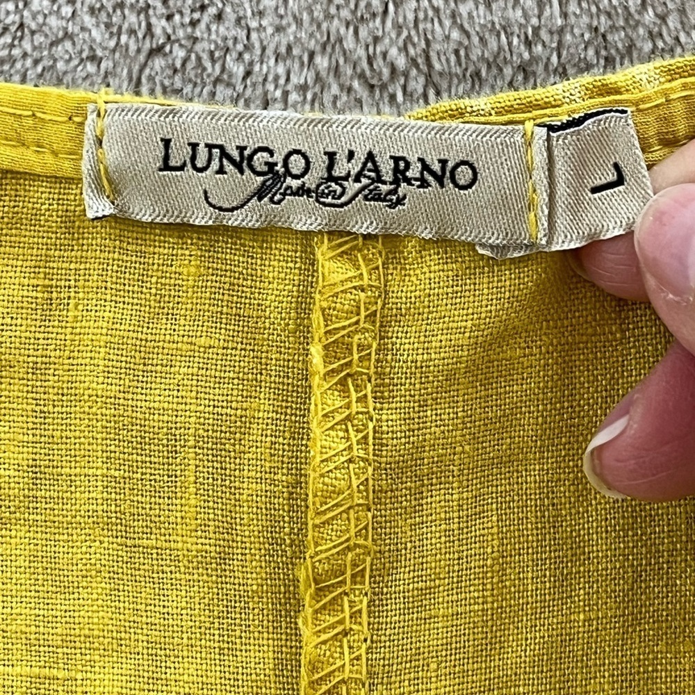 Lungo L'Arno 100% Linen Made in Italy Mustard Striped Ruffle Tunic Top L Boho - Picture 8 of 12